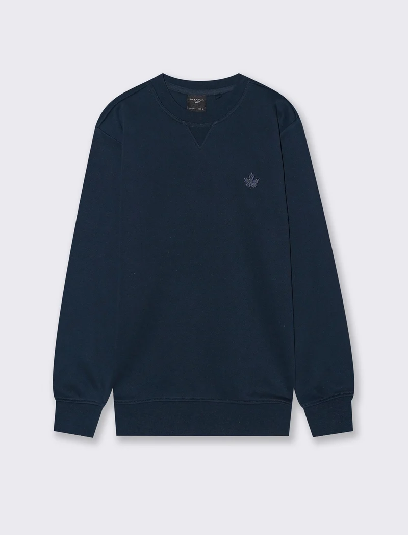 FELPA GIROCOLLO REGULAR FIT CON RICAMO - Blu