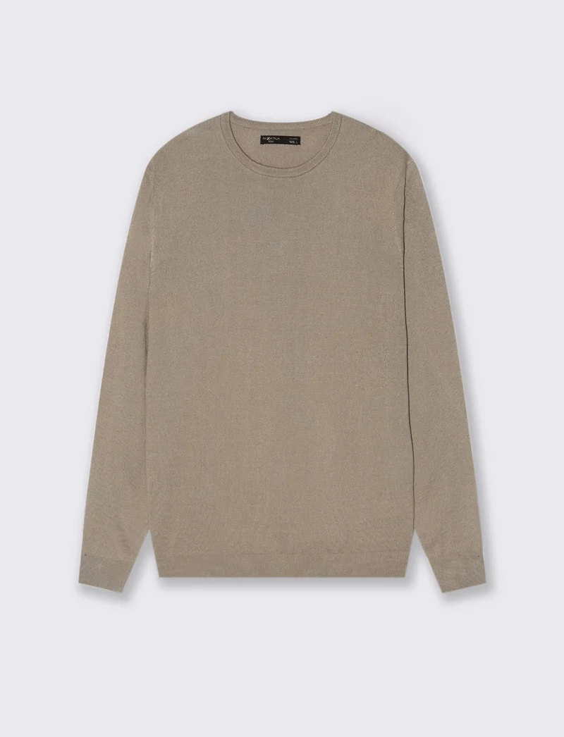 MAGLIA BASIC GIROCOLLO - Beige