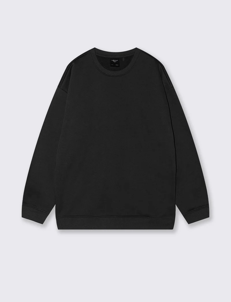 FELPA BASIC GIROCOLLO RELAXED FIT - Nero