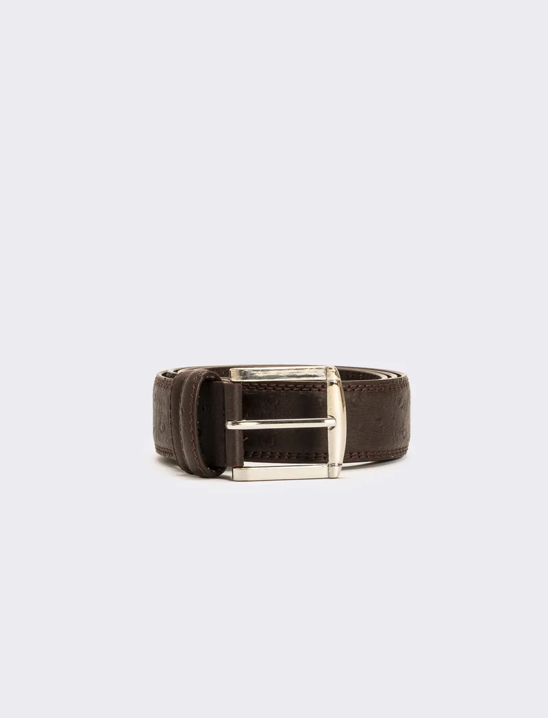 Cintura uomo stampa struzzo h 3,5 cm - Marrone