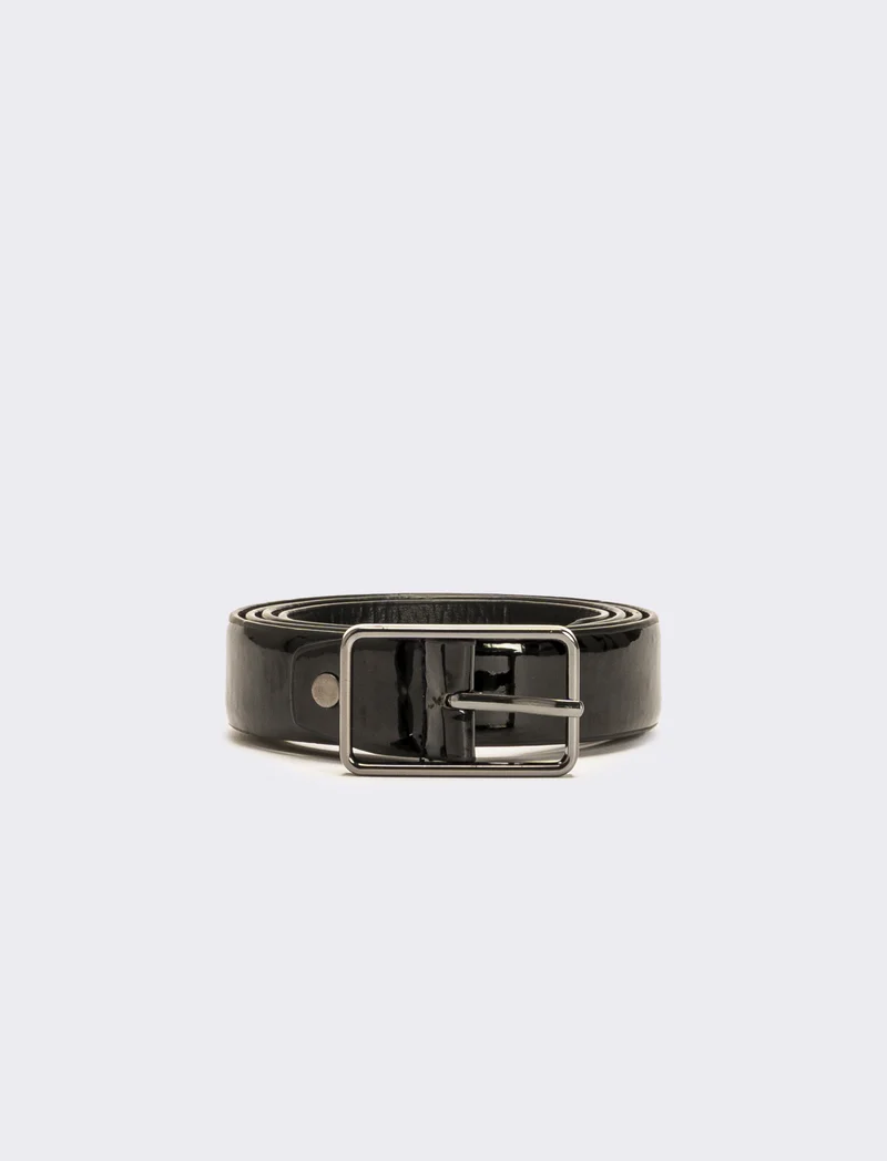 Cintura uomo in vernice sottile - Nero-grigio