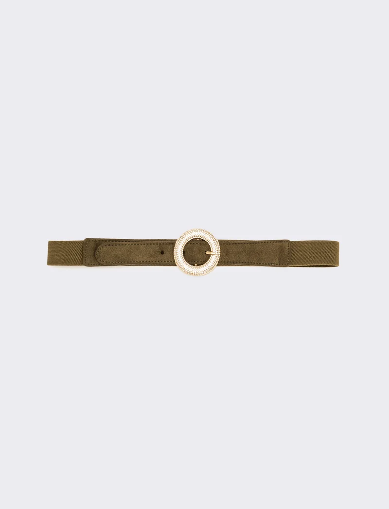Cintura donna elastica con fibbia strass - Verde