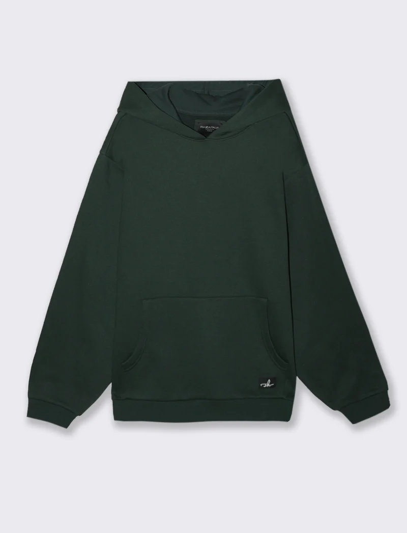 FELPA BOXY FIT CON CAPPUCCIO - Verde scuro