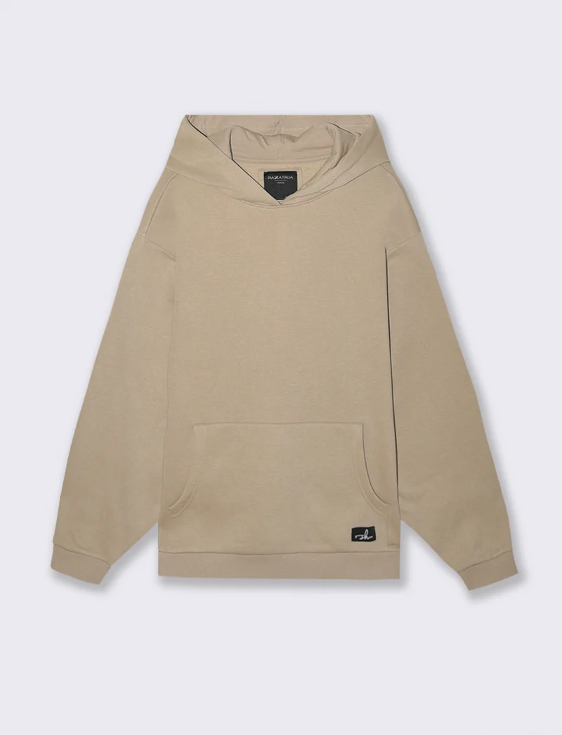 FELPA BOXY FIT CON CAPPUCCIO - Beige