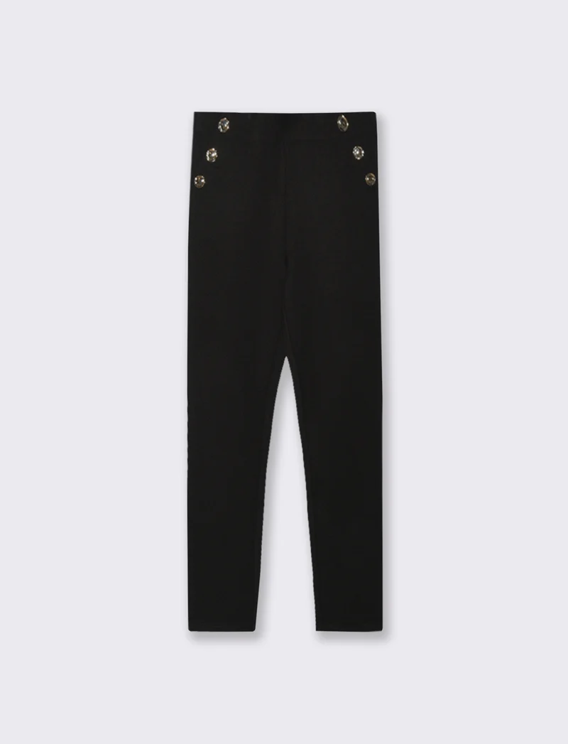 LEGGING IN PUNTO MILANO CON BOTTONI - Nero