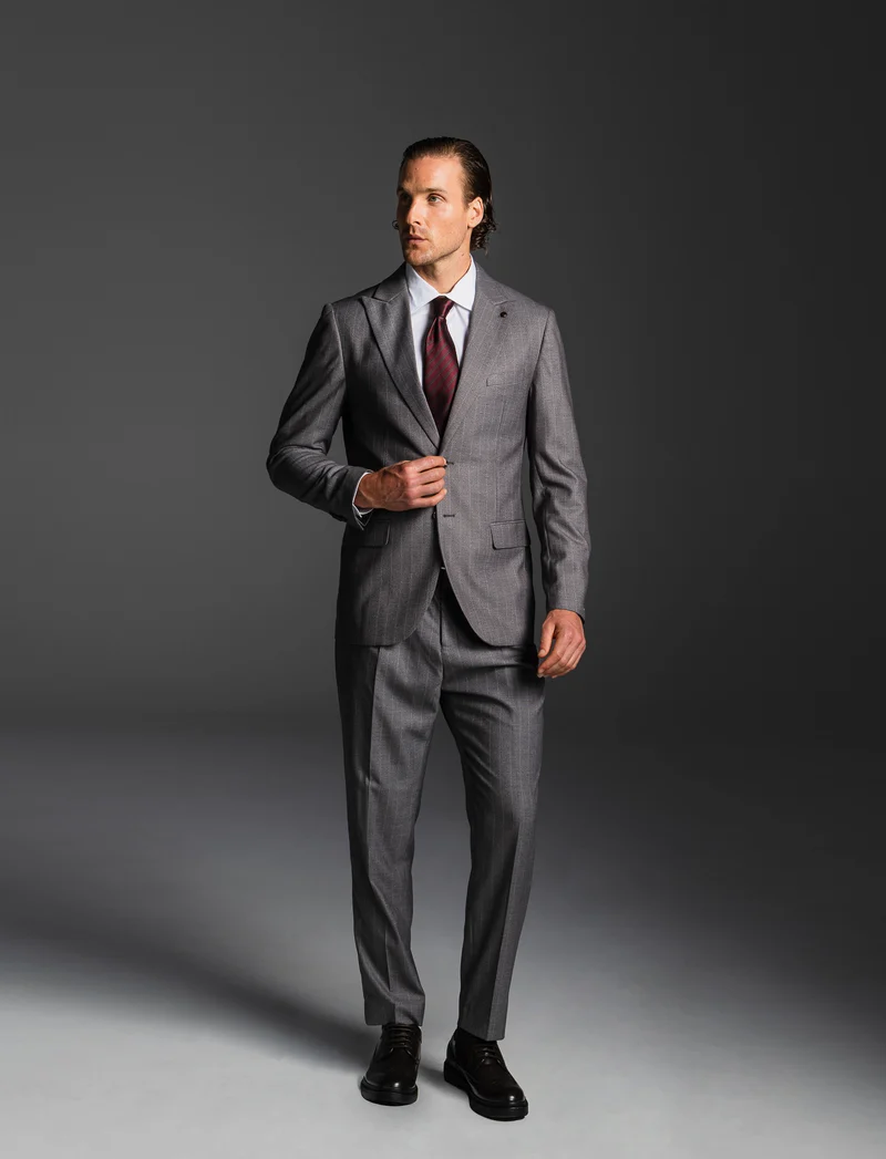 PANTALONI A RIGHE DA COMPLETO FORMAL FIT - Grigio fango