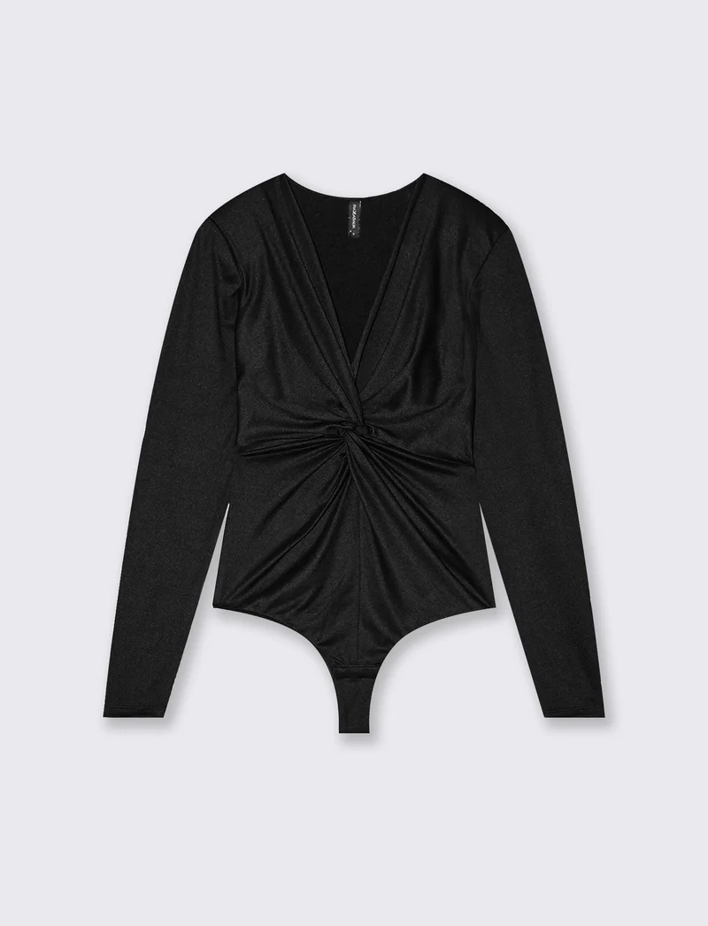 BODY CON SCOLLO A V - Nero
