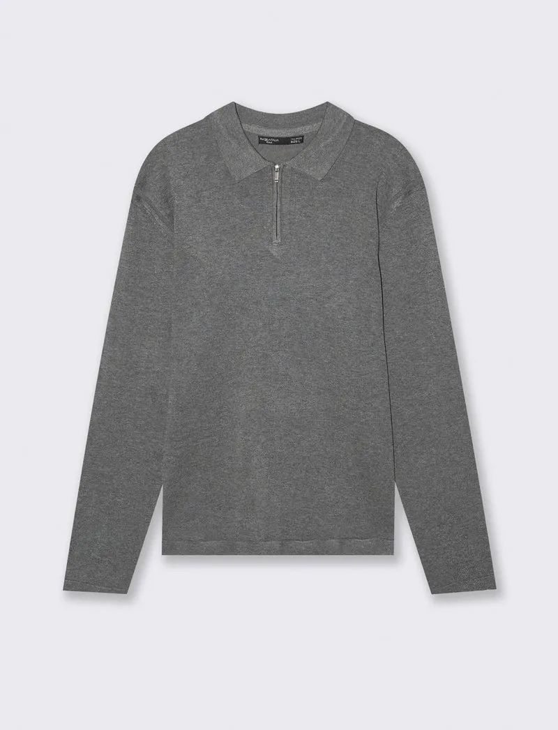 MAGLIA MODELLO POLO CON CERNIERA - Grigio mel.