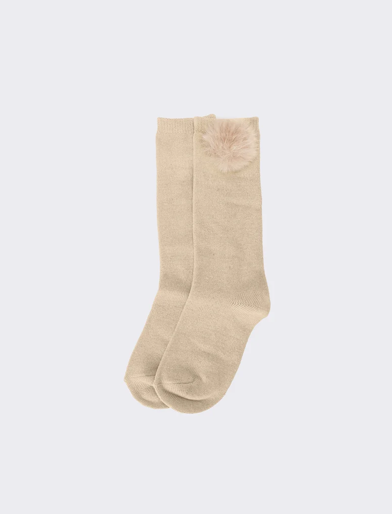Calzino bambina con pon pon 1 paio - Beige