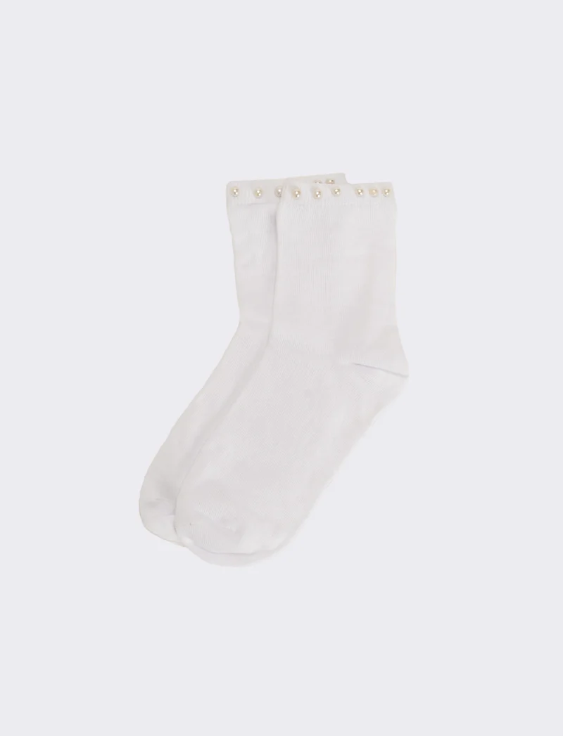 Calzino bambina con perle 1 paio - Bianco