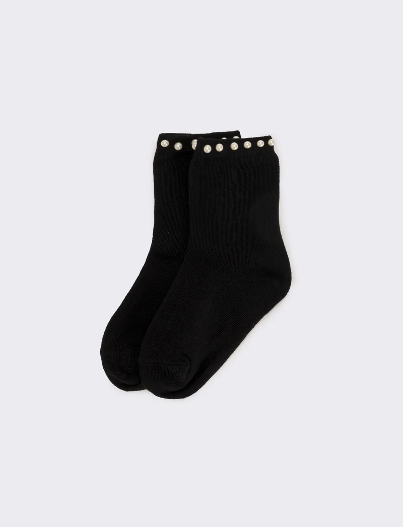 Calzino bambina con perle 1 paio - Nero