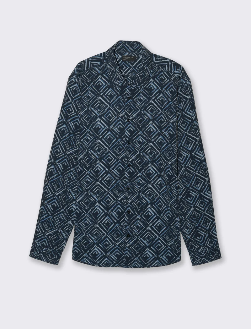 CAMICIA SOFT FIT FANTASIA ASTRATTA - Blu