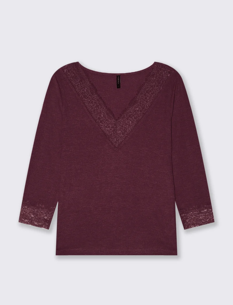T-SHIRT CON PIZZO - Bordeaux