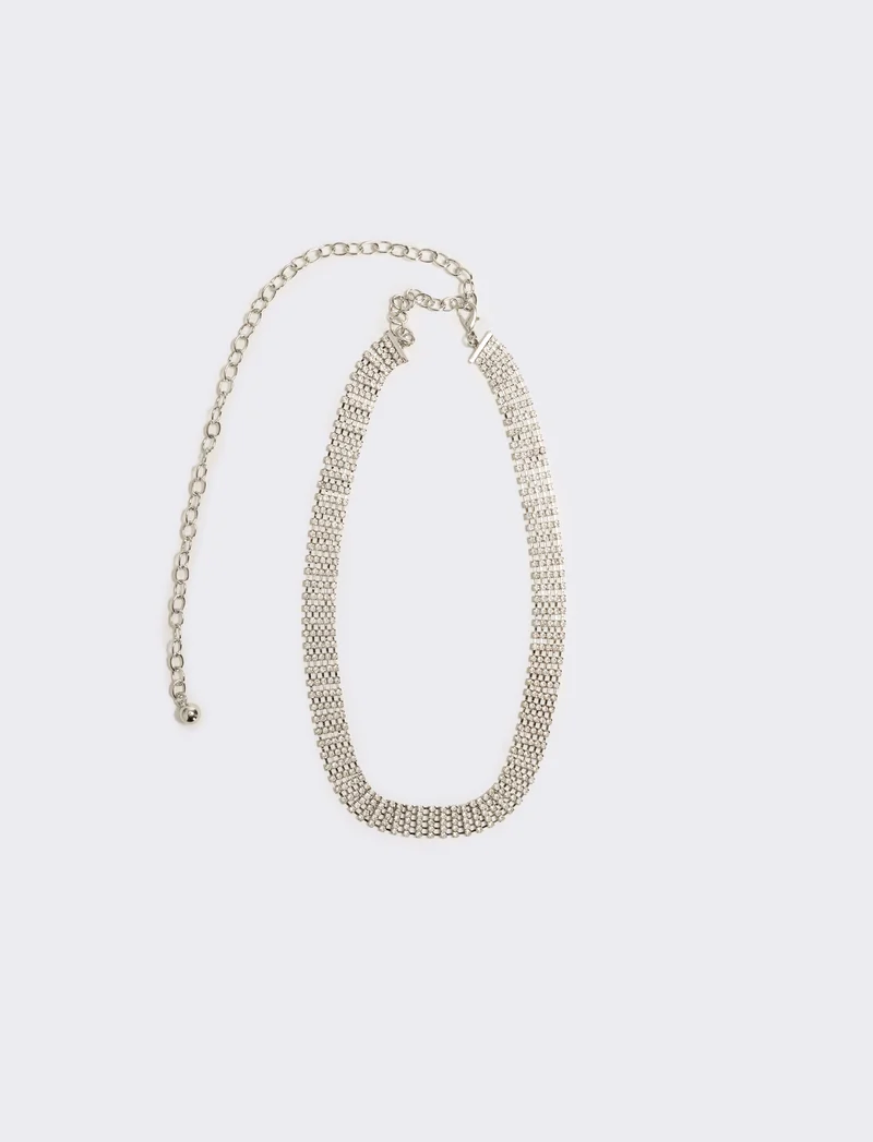 Cintura donna con strass e chiusura gancetto - Argento