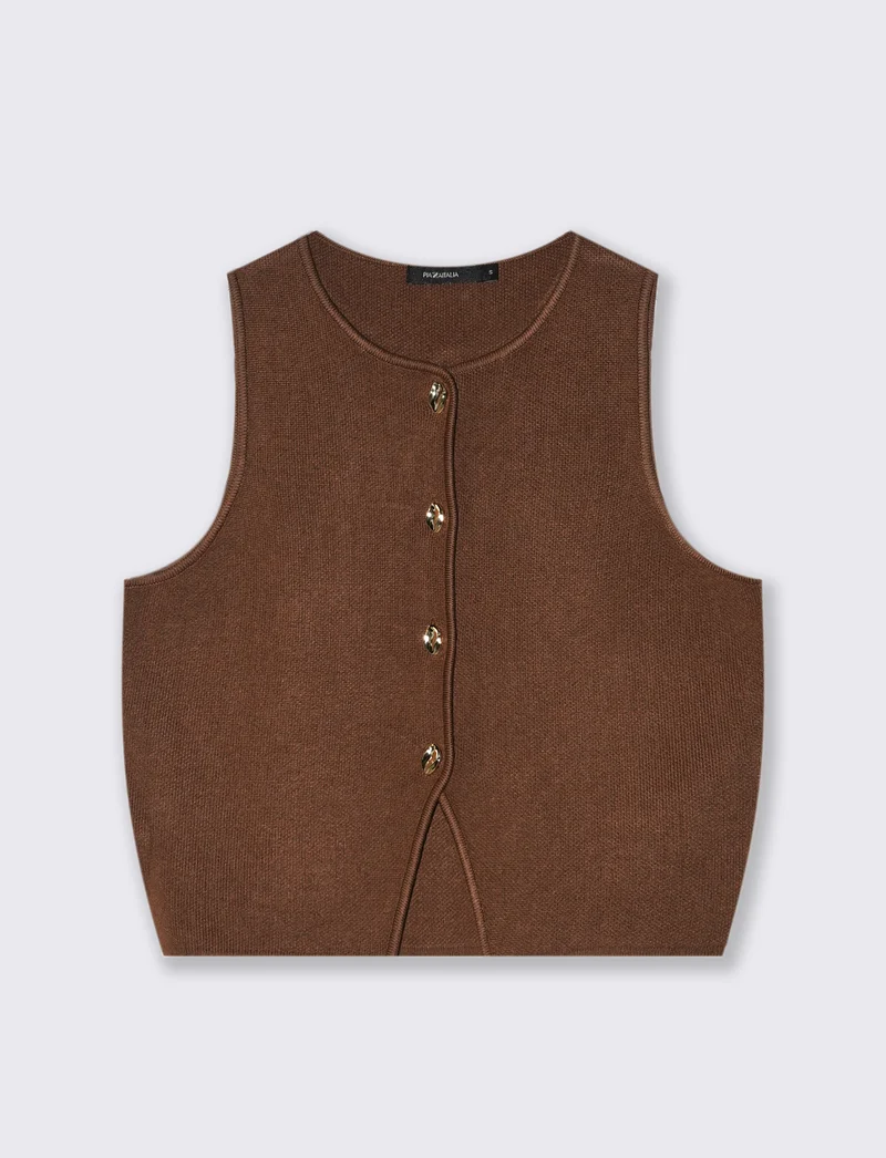 GILET CON BOTTONI GIOIELLO - Marrone tabacco