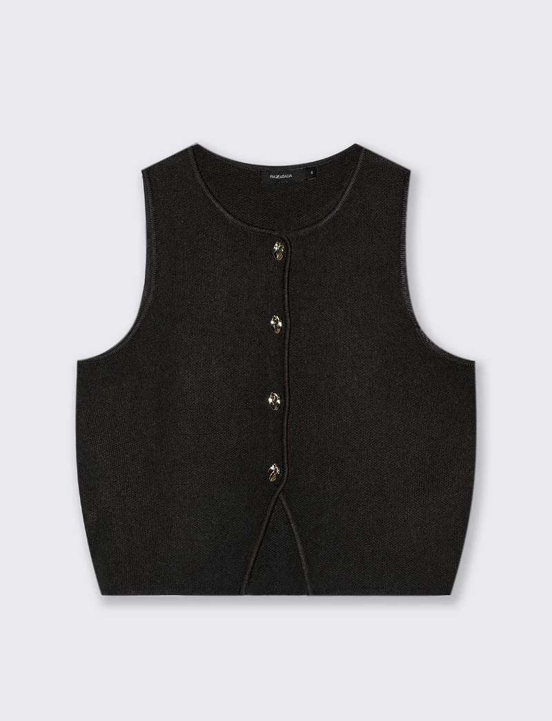 GILET CON BOTTONI GIOIELLO - Nero