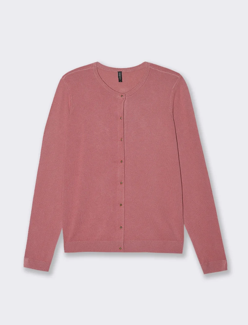 CARDIGAN GIROCOLLO - Rosa polvere