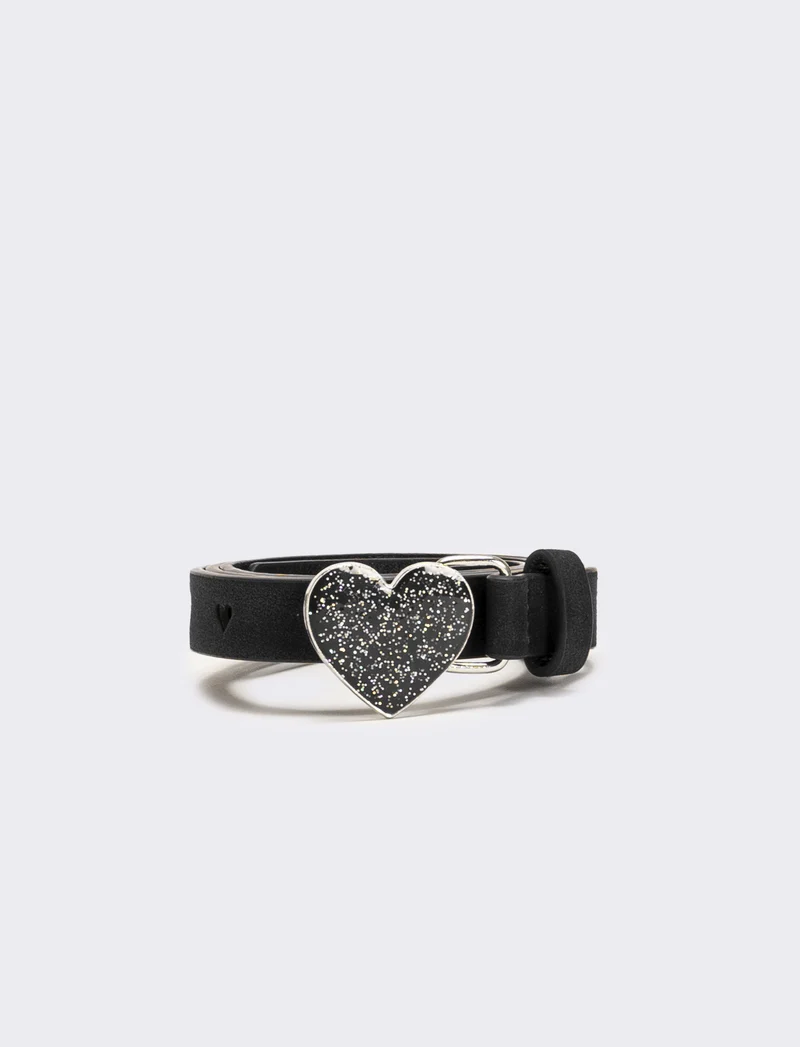 Cintura fibbia cuoricino glitter - Nero