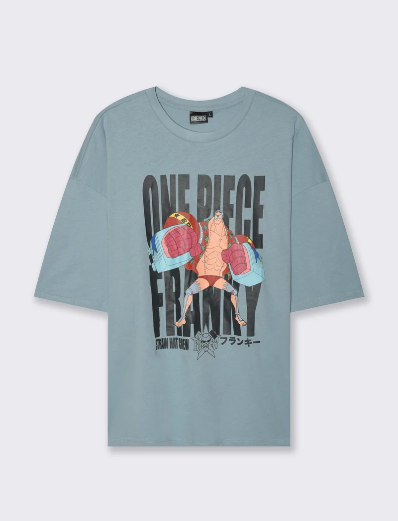 T-SHIRT STAMPA ONE PIECE - Celeste