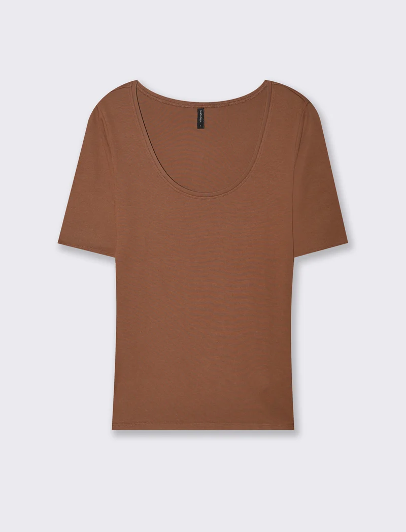 T-SHIRT CON MANICA A 3/4 - Marrone tabacco