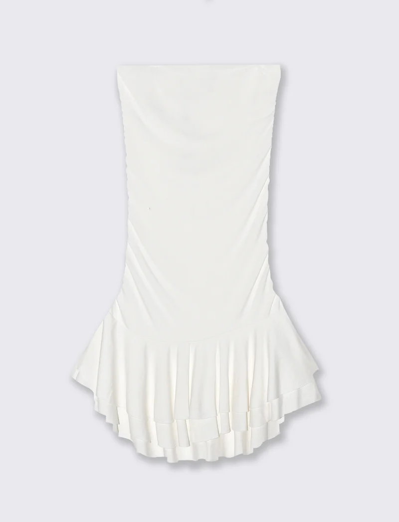 Vestito mini con volant - Bianco latte