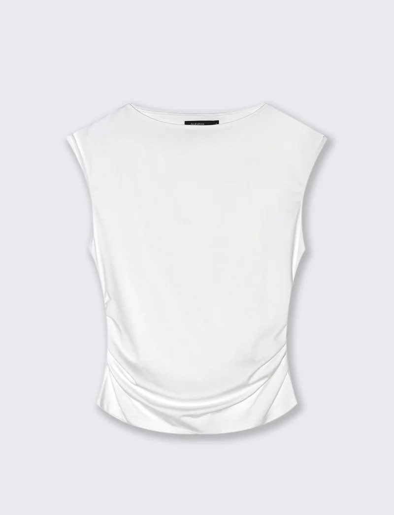 T-SHIRT CON SCOLLO A BARCA - Bianco latte
