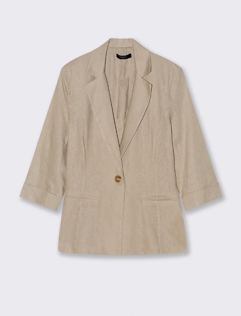 GIACCA CORTA IN LINO - Beige corda