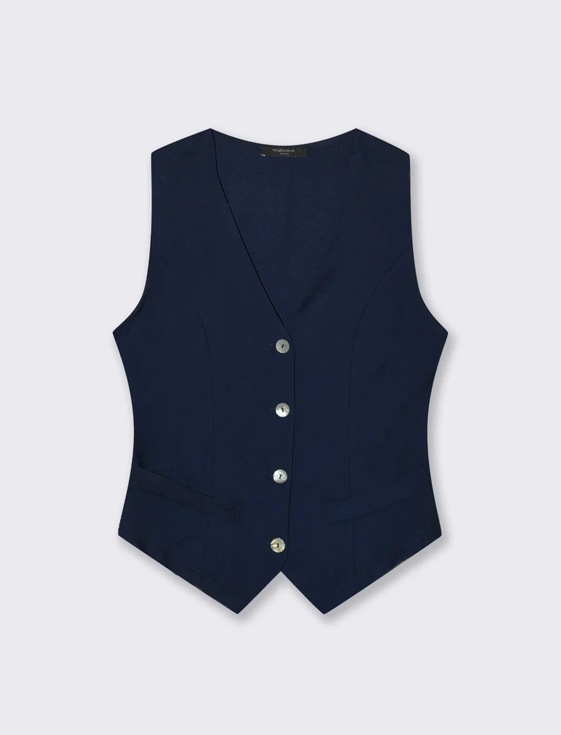 Gilet con bottoni in viscosa - Blu