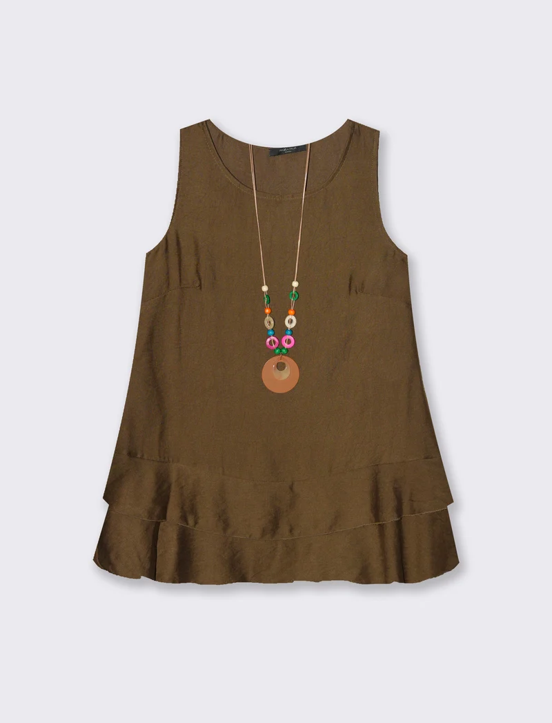 Top con balza e collana - Moro