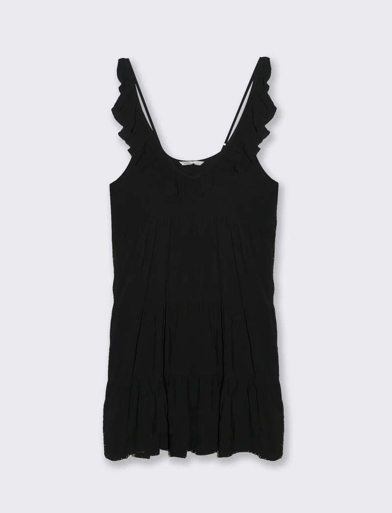 Vestito corto con rouches da donna - Nero
