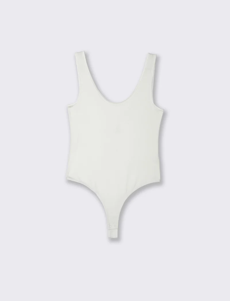 BODY SCOLLO A V - Bianco latte