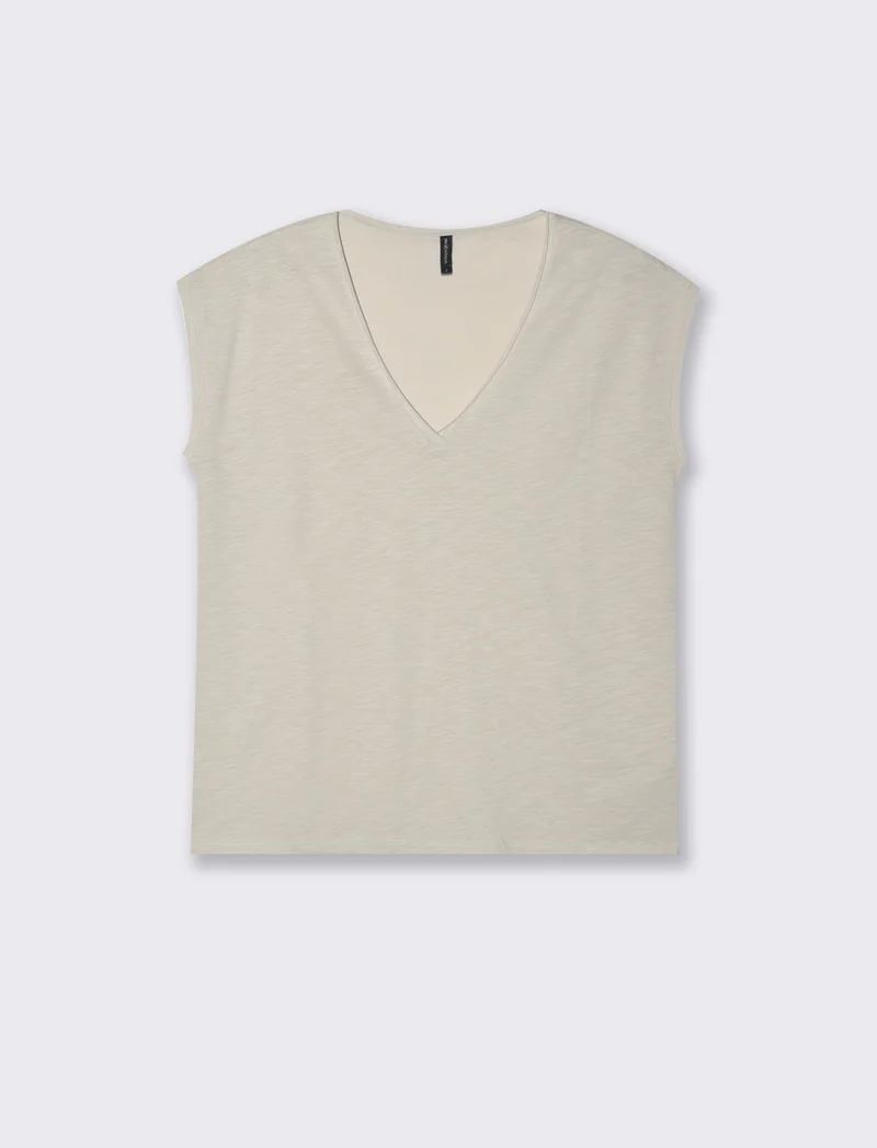 T-SHIRT CON SCOLLO A V - Bianco gesso