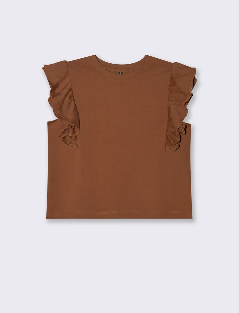 T-SHIRT CON ROUCHES - Marrone tabacco