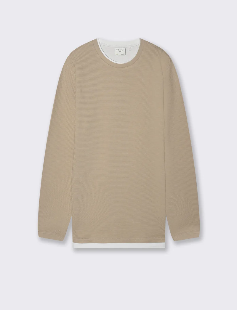 T-SHIRT CON ORLI A CONTRASTO - Beige
