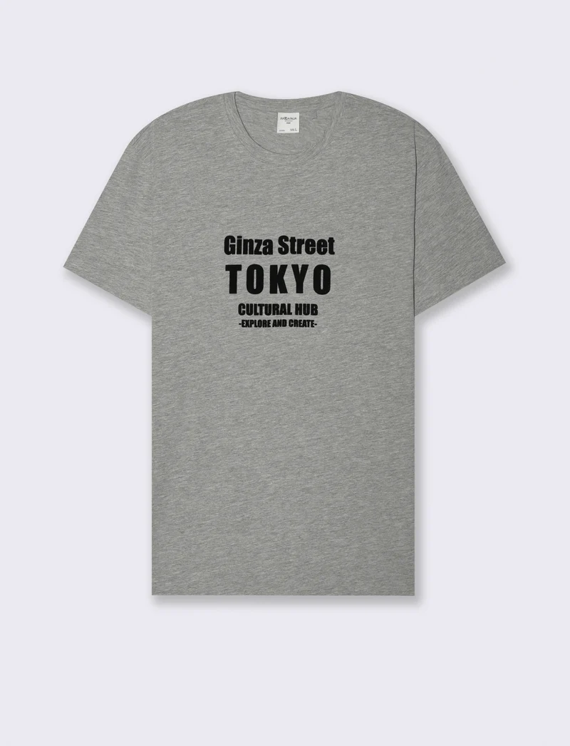 T-SHIRT IN COTONE CON STAMPA FLOCK - Grigio mel.
