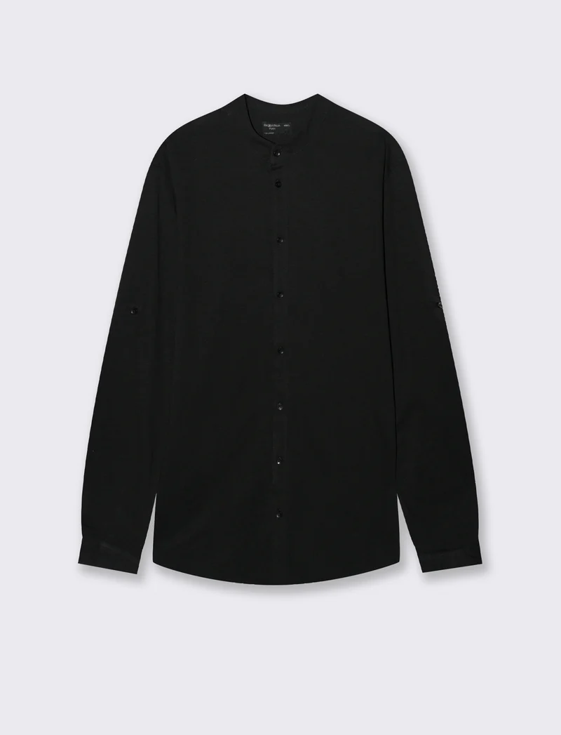 CAMICIA IN JERSEY SLUB COLLO COREANO - Nero
