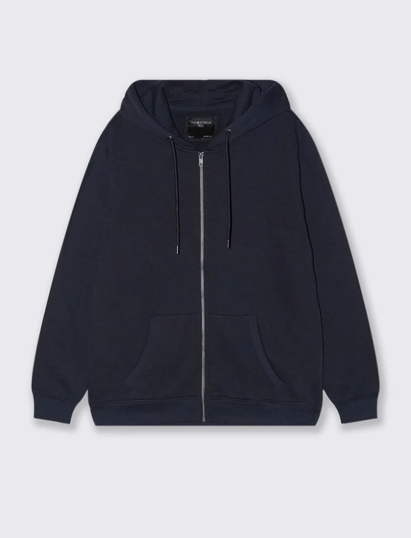 FELPA BASIC CON CAPPUCCIO E CERNIERA - Blu