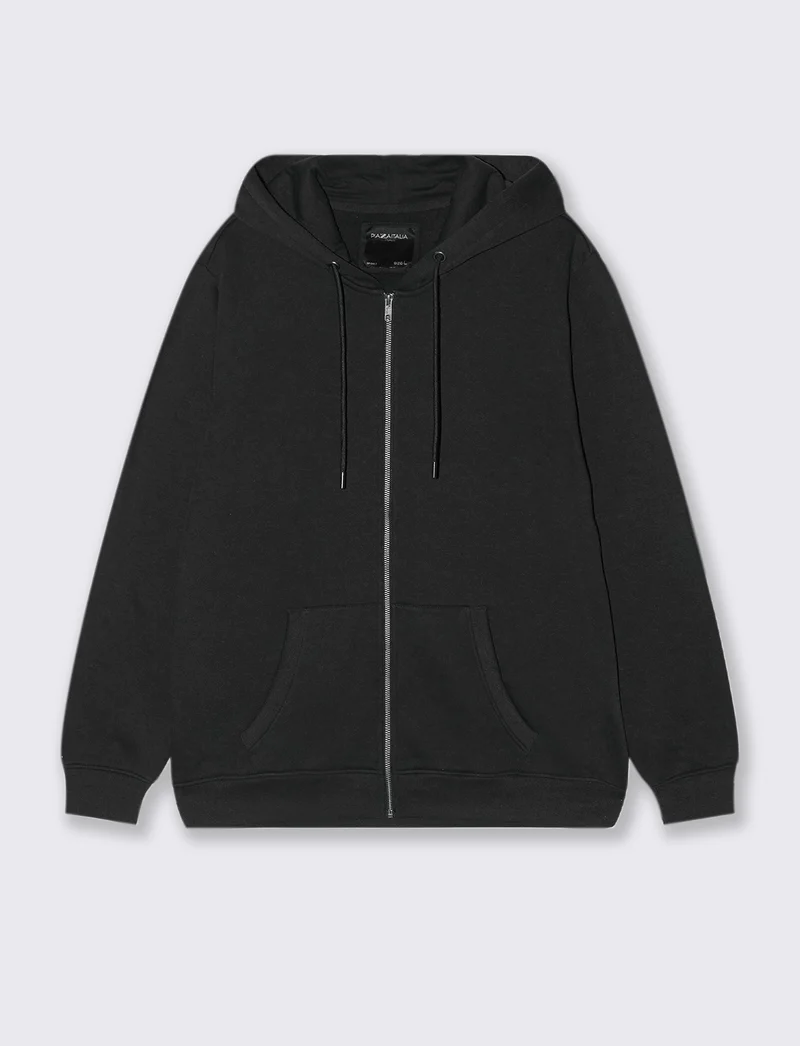 FELPA BASIC CON CAPPUCCIO E CERNIERA - Nero