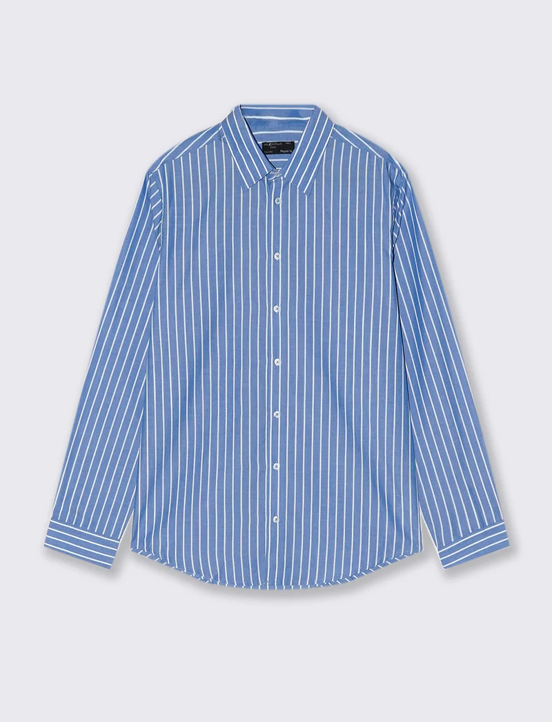 CAMICIA FANTASIA A RIGHE - Celeste