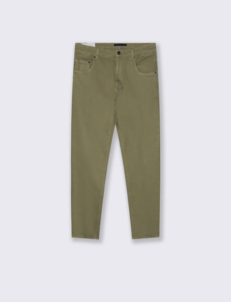 PANTALONI SLAVATI 5 TASCHE SLIM FIT - Verde kaki