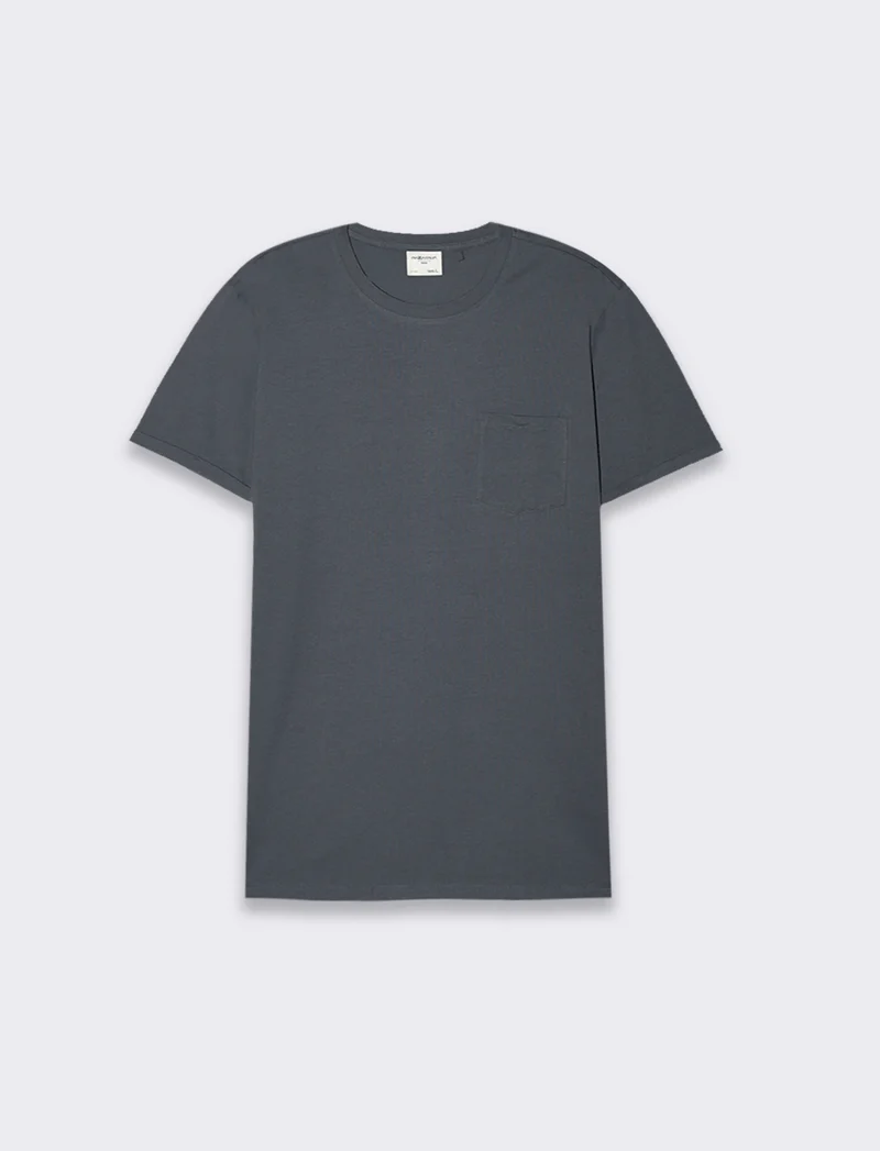 T-SHIRT BASIC CON TASCA - Grigio scuro