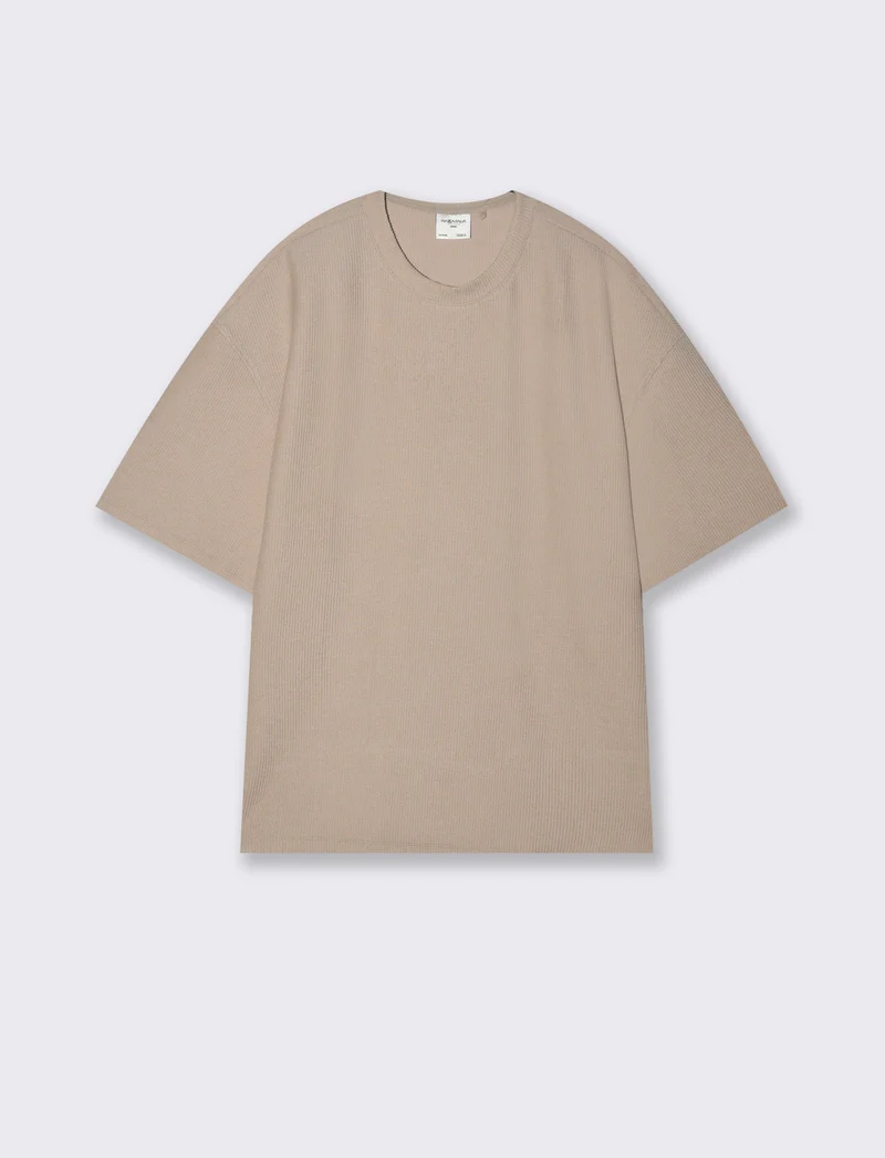 T-SHIRT BOXY FIT EFFETTO MAGLIA - Beige
