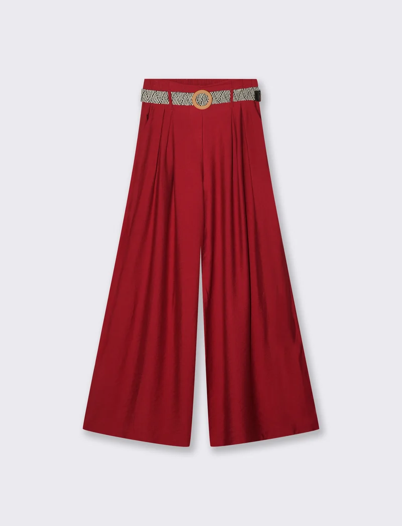 Pantalone a palazzo con cintura - Rosso india