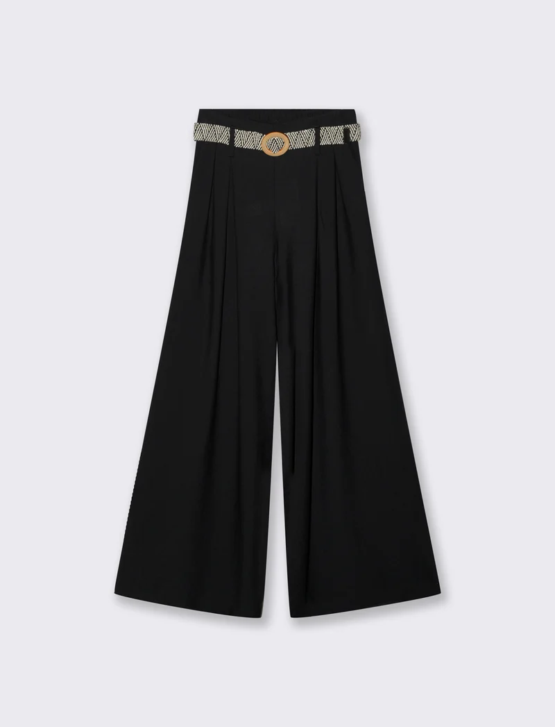 Pantalone a palazzo con cintura - Nero