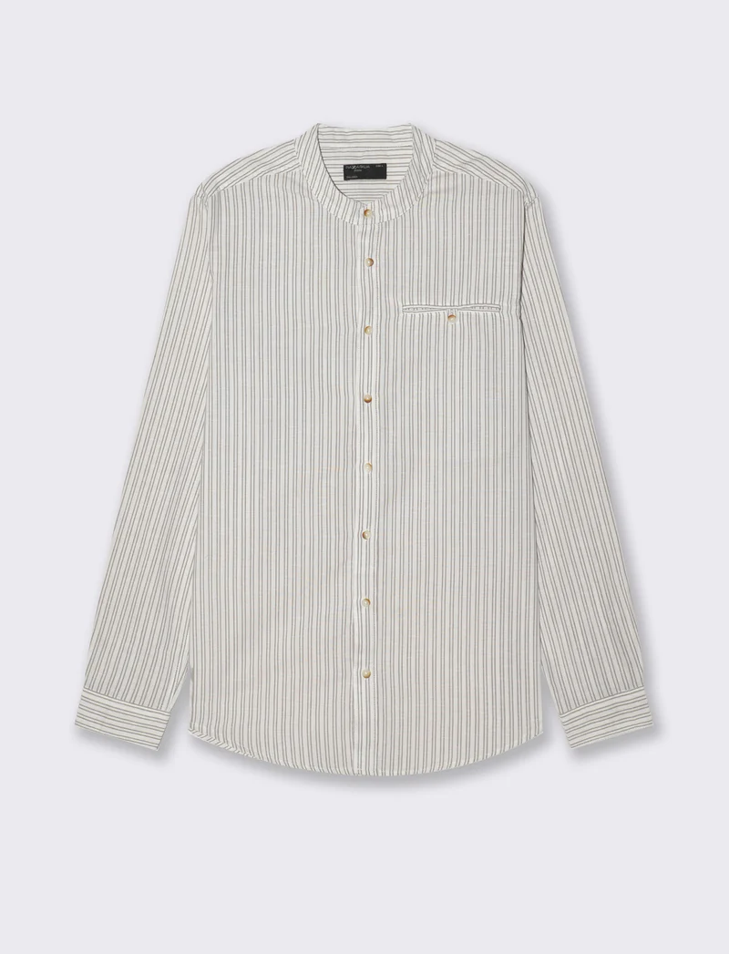 Camicia coreana a righe da uomo - Bianco