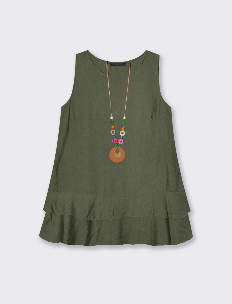 Top con balza e collana - Verde militare