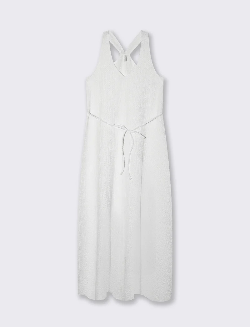 Vestito lungo con cintura da donna - Bianco