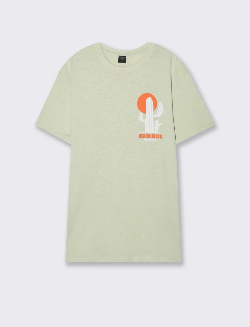 T-shirt effetto maglina con stampa puffy da uomo - Verde