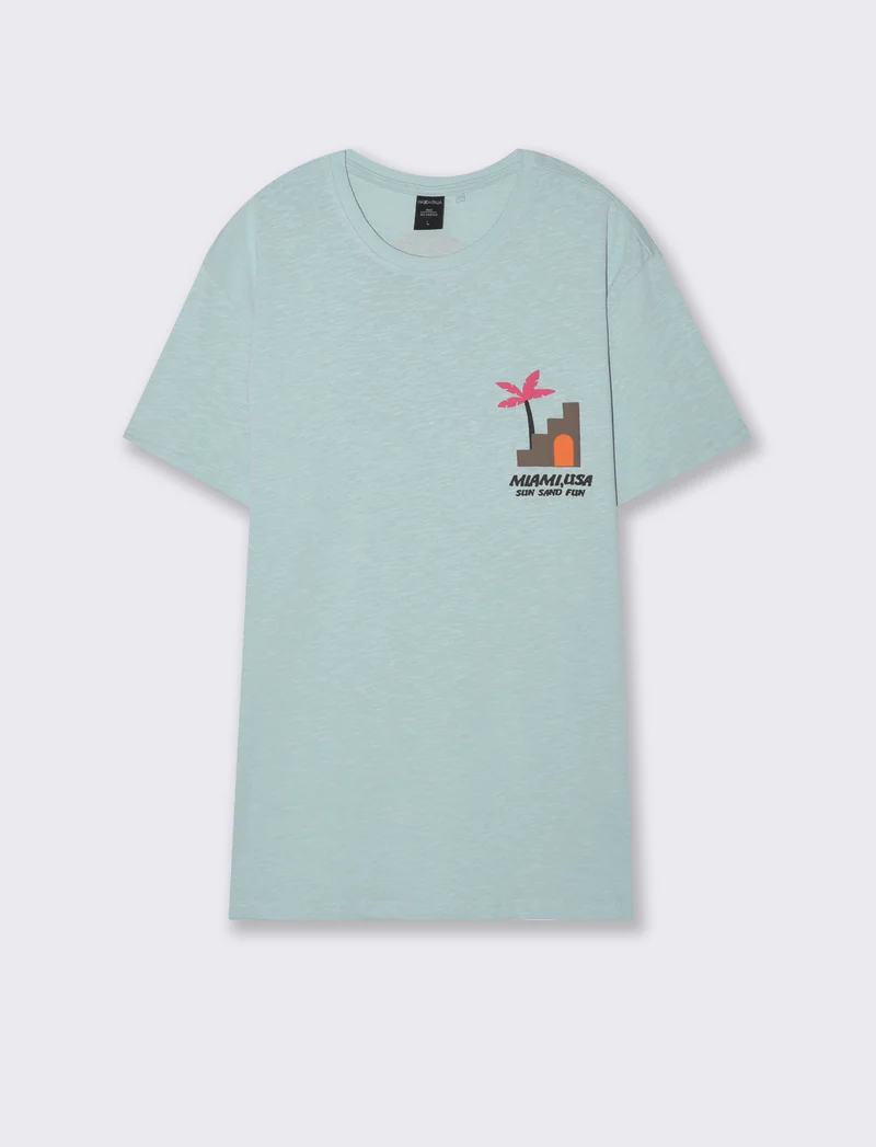 T-shirt effetto maglina con stampa puffy da uomo - Azzurro