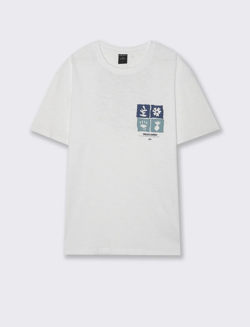 T-shirt effetto maglina con stampa puffy da uomo - Bianco